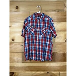 F&F Men's Button-up Short Sleeve Checkered Men's Size Medium NWT